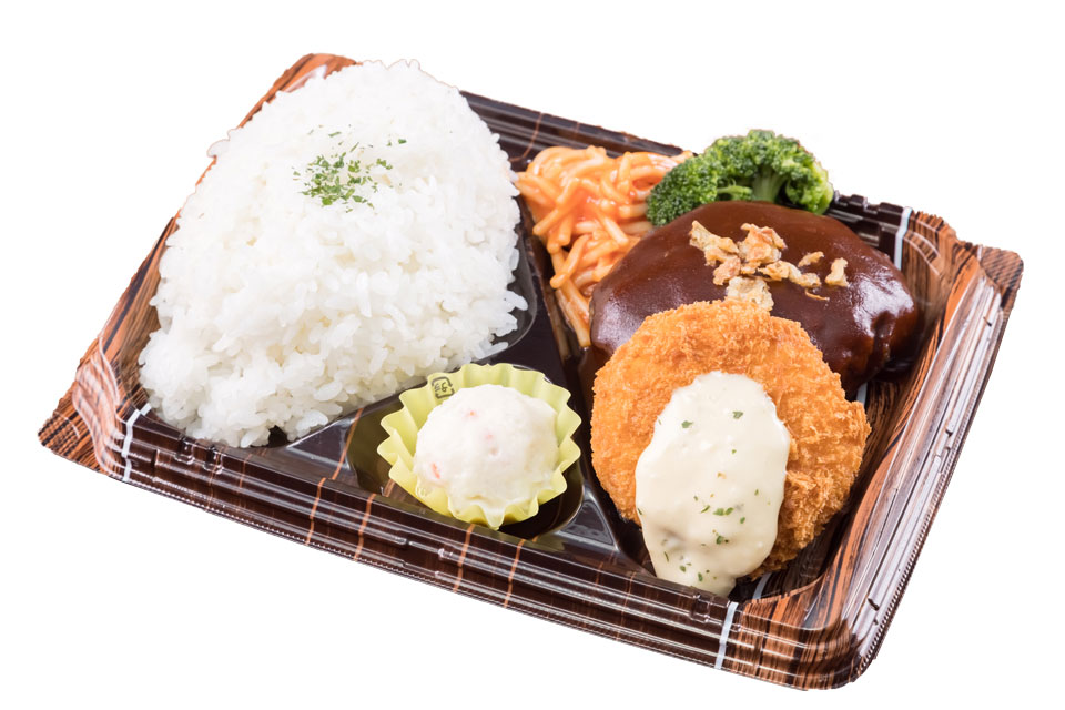 黒牛手ごねハンバーグ＆カニクリームコロッケ弁当の画像