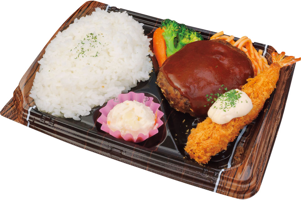 黒牛手ごねハンバーグ＆エビフライ弁当の画像